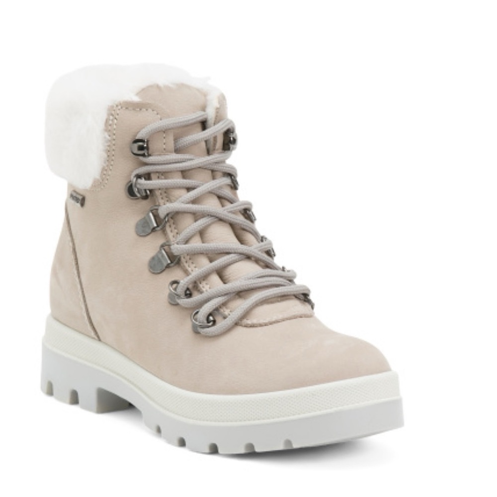 IMAC Suede Laced Up Booties With Faux Fur